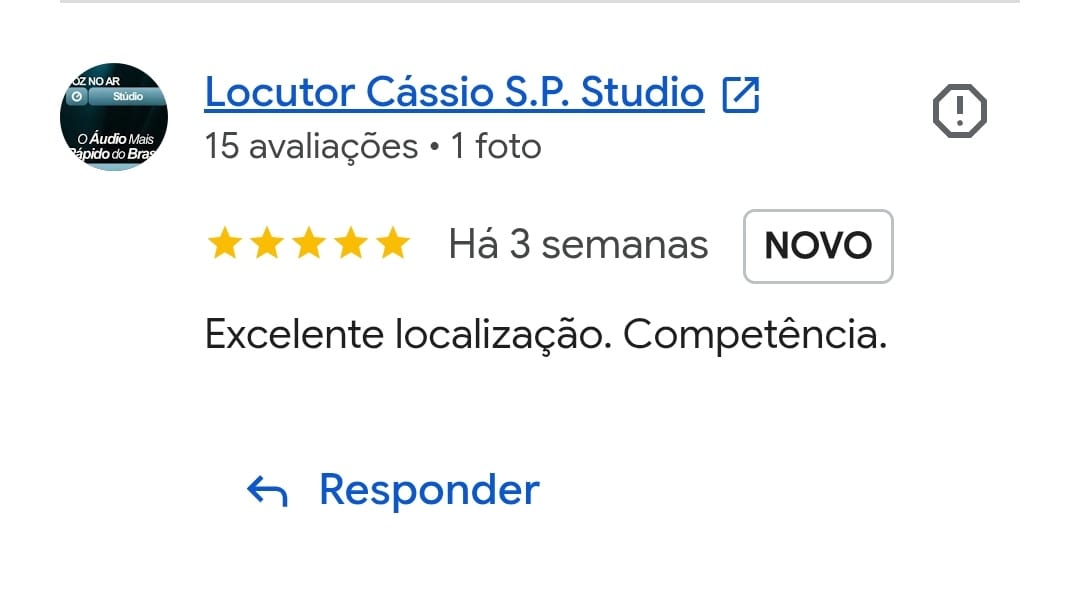 Avaliação 5 estrelas de Locutor Cássio S.P. Studio para a Soluner.