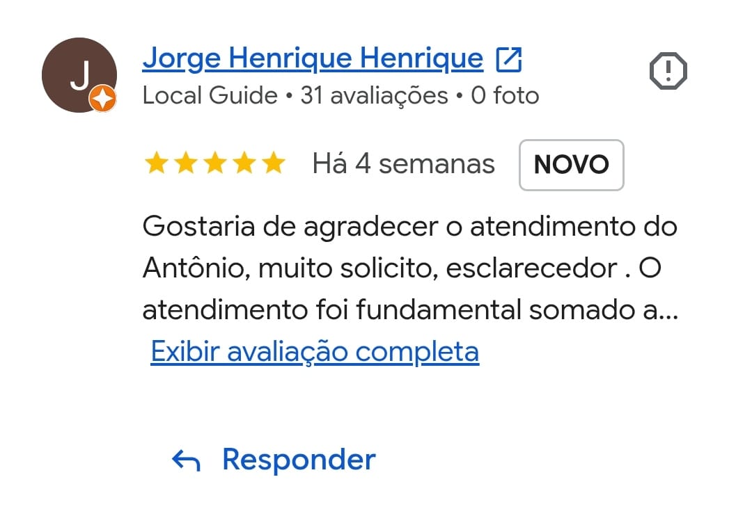 Avaliação 5 estrelas de Jorge Henrique Henrique para a Soluner.