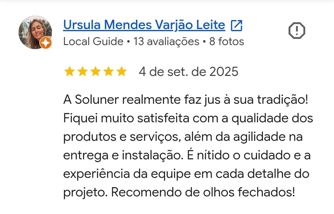 Avaliação 5 estrelas de Ursula Mendes Varião Leite para a Soluner.
