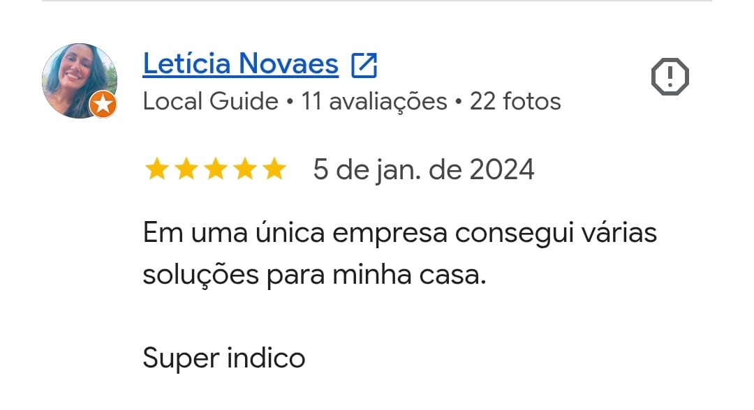 Avaliação 5 estrelas de Letícia Novaes para a Soluner.