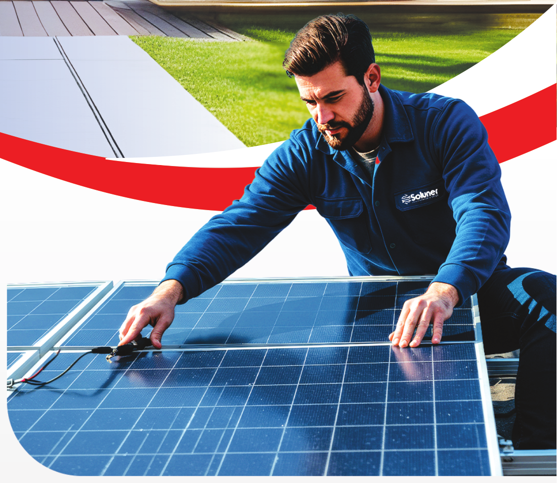 Profissional trabalhando em painel solar